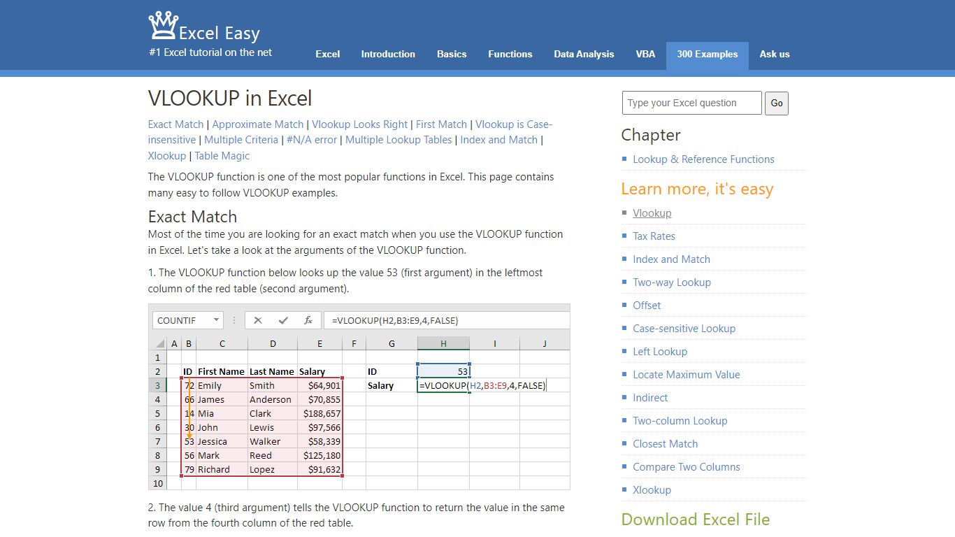 How to use VLOOKUP in Excel (In Easy Steps) - Excel Easy